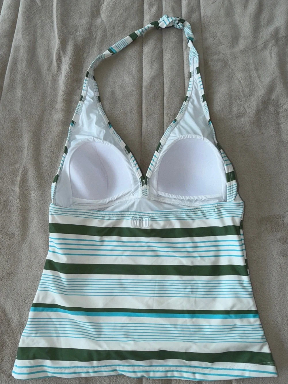 RAD Swim Kimber Tankini Set Size Large Green Blue Striped Boyshort Swimsuit